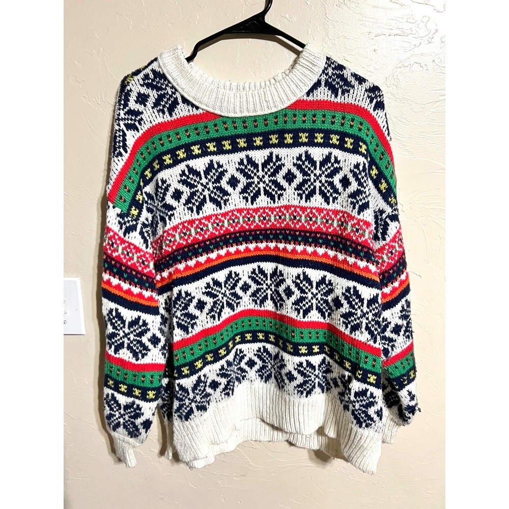 Aerie Womens Small Fair Isle Snowflake Knit Sweater Nordic Cabin Relaxed Holiday
